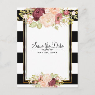 Moderne Blumen-Glamour Schwarz Weiß Save-the-Date Ankündigungspostkarte