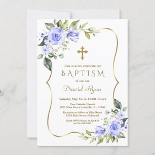 Moderne Blumen Gold Cross Frame Boy Taufe Einladung
