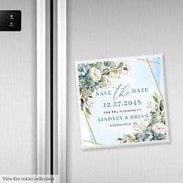 Moderne Blumen Gold Glitzer Save the Date Magnet