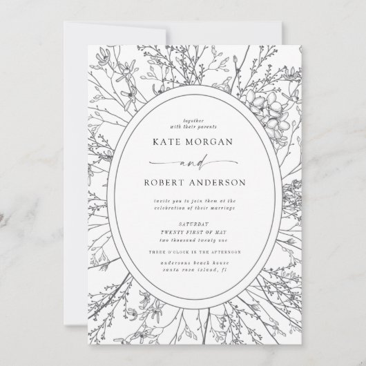 Moderne Blumen-Hochzeitseinladung (Vorderseite)