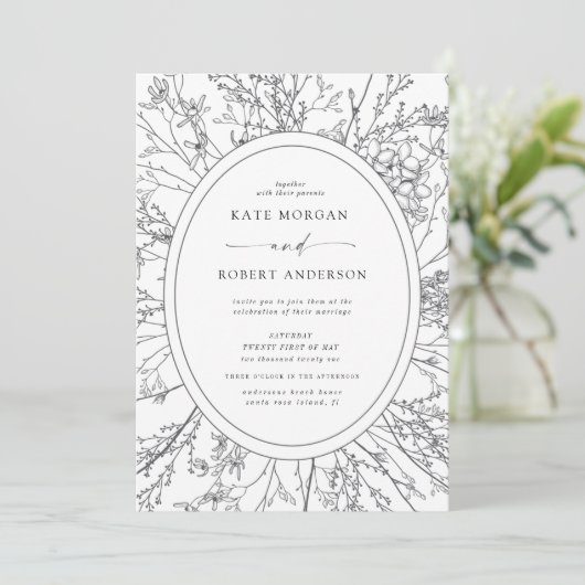 Moderne Blumen-Hochzeitseinladung (Stehend Vorderseite)