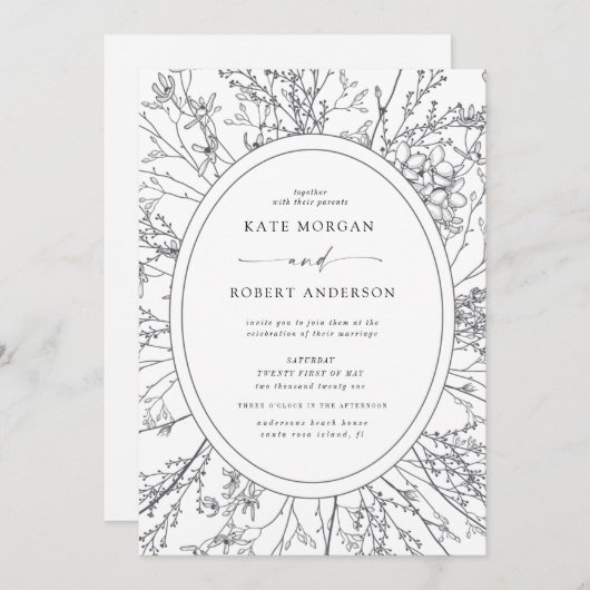 Moderne Blumen-Hochzeitseinladung (Vorne/Hinten)