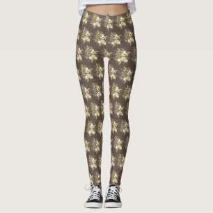 Moderne Blumen in Beige auf Braun Leggings