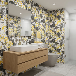Moderne Blumen in Gelb und Schwarz Tapete