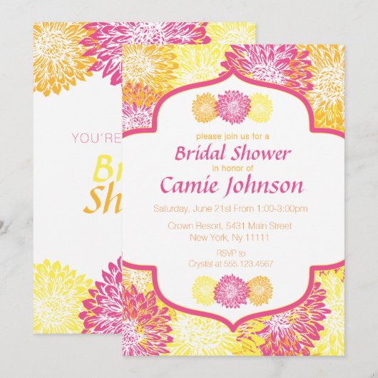 Moderne Blumen, Mums Bridal Dusche Einladungen (Vorne/Hinten)
