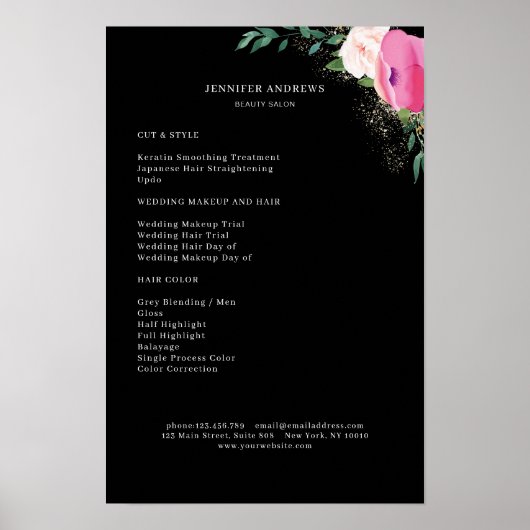 Moderne Blumen Preisliste Poster (Vorne)
