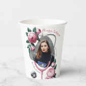 Moderne Blumen-Rosa-Rosen Stethoskop Abschluss Pappbecher (Vorderseite)