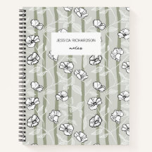 Moderne Blumen Salbeigrün gestreiftes Blumenmuster