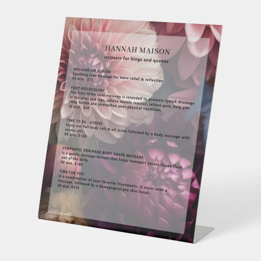 Moderne Blumen-Salon-Preisliste Sockelschild (Vorderseite)