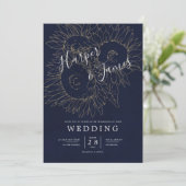 Moderne Blumen Sonnenblumen blauen Hochzeit Einladung (Stehend Vorderseite)