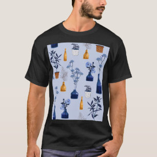 Moderne Blumen Vase Vintage Monochrom T-Shirt