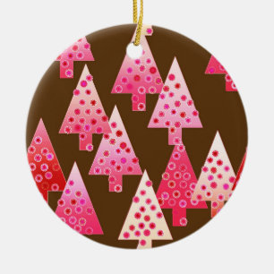 Moderne Blumen-Weihnachtsbäume - korallenrot & bra Keramikornament