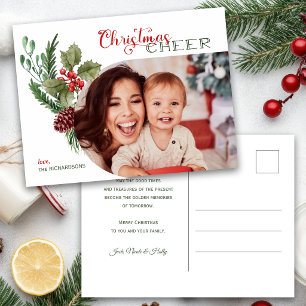 Moderne Blumen-Weihnachtsgruß-Schrift-Foto Postkarte