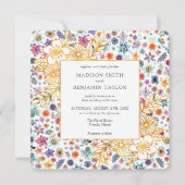 Moderne Blumen-White-Gold-Wildblume-Hochzeit Einladung (Vorderseite)