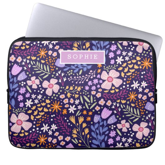 Moderne Blumen-Wildblumen Elegant Stylisch Mädchen Laptopschutzhülle (Vorderseite)