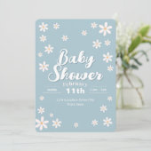 Moderne Blumenbaby-Dusche - Blue Daisy Custom Einladung (Stehend Vorderseite)