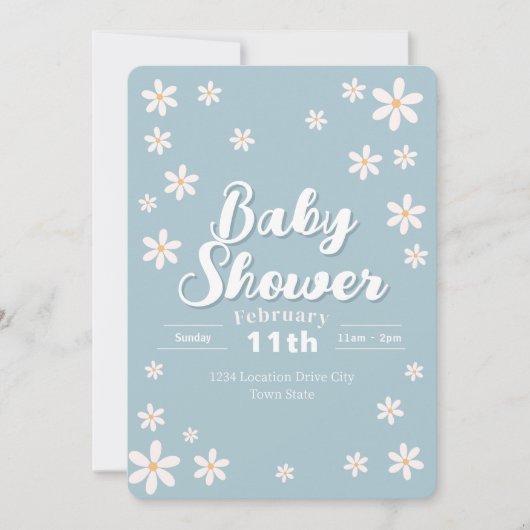 Moderne Blumenbaby-Dusche - Blue Daisy Custom Einladung (Vorderseite)