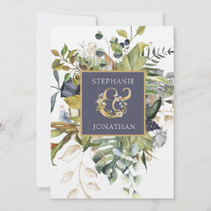 Moderne Blumenblauen & Grüne Ampere und Hochzeiten Einladung