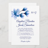 Moderne Blumenblauer Hochzeitstag Einladung (Vorne/Hinten)