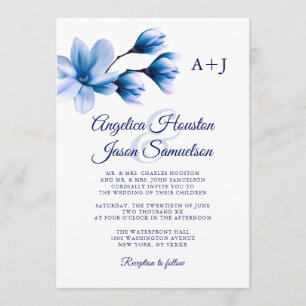 Moderne Blumenblauer Hochzeitstag Einladung