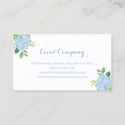 Moderne Blumenblauer Hydrangea Foliage Wasserfarbe Visitenkarte (Rückseite)