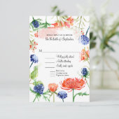 Moderne Blumenblauer Orangefarbene Wasserfarben Fa RSVP Karte (Stehend Vorderseite)