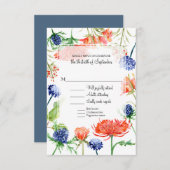 Moderne Blumenblauer Orangefarbene Wasserfarben Fa RSVP Karte (Vorne/Hinten)