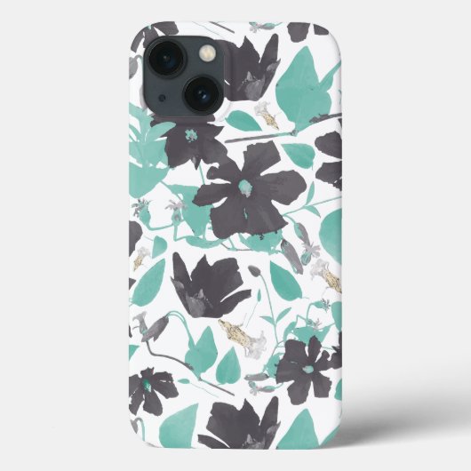 Moderne Blumenblüten Grau Aquamarines Muster Ca Case-Mate iPhone Hülle (Rückseite)