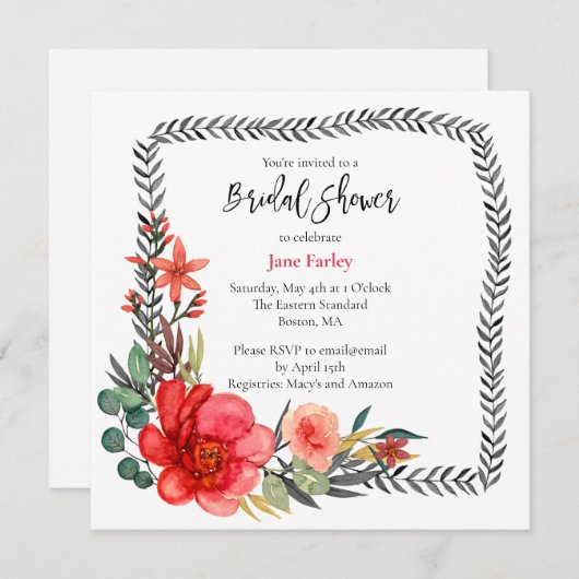 Moderne Blumenborddusche Einladung (Vorne/Hinten)