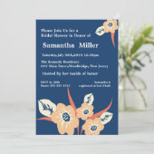 Moderne BlumenBrautpartyeinladungen:: Marine-Blau Einladung (Stehend Vorderseite)