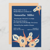 Moderne BlumenBrautpartyeinladungen:: Marine-Blau Einladung (Vorne/Hinten)