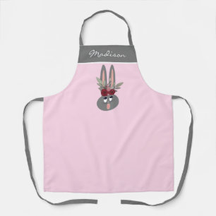 Moderne Blumenbunny Pink Personalisierter Name Fra Schürze