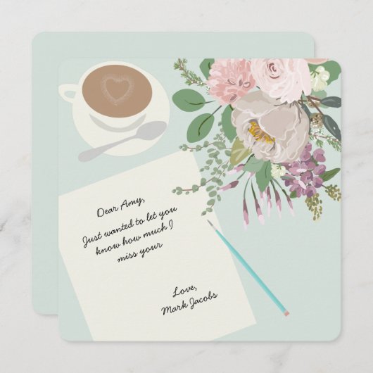 Moderne Blumencoffe-Liebe Mitteilungskarte (Vorne/Hinten)