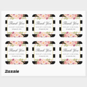 Moderne Blumendekoration Schwarz-weiße Streifen Da Quadratischer Aufkleber (Blatt)