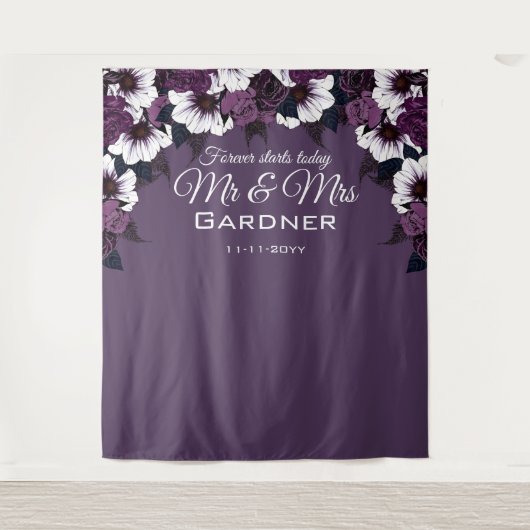 Moderne blumendunkle Lila Foto-Kulisse Wandteppich (Vorderseite)