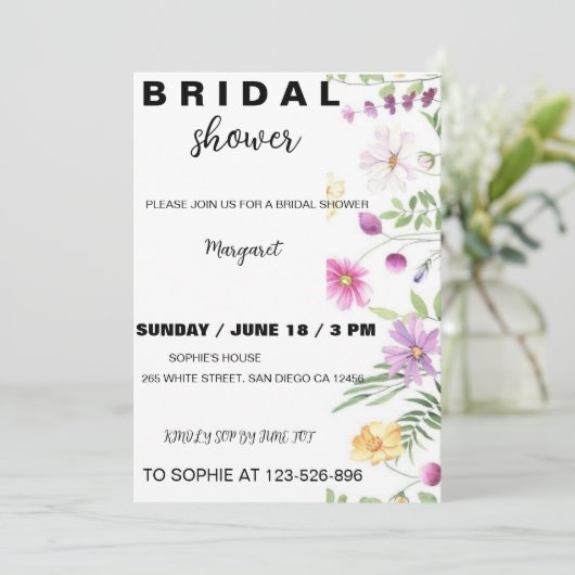 Moderne Blumendusche Einladung (Stehend Vorderseite)