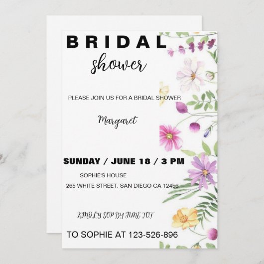 Moderne Blumendusche Einladung (Vorne/Hinten)