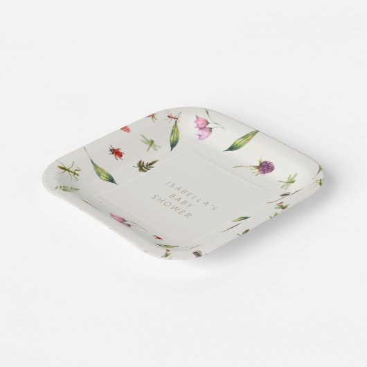 Moderne Blumendusche Grüne Berries Insekten Pappteller (Gewinkelt)