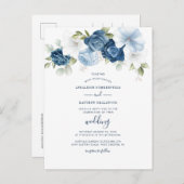 Moderne Blumendusty Blauer Botanische Hochzeit Einladungspostkarte (Vorne/Hinten)