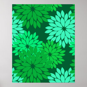Moderne Blumeneindruck Kimono, Smaragd- und Jadegr Poster