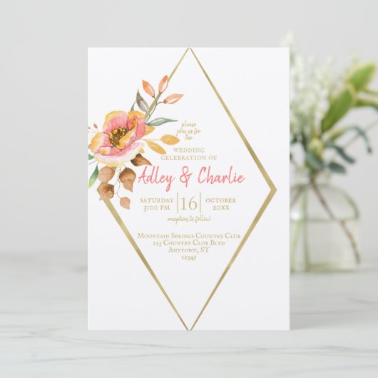 Moderne blumenfallen Minimalistische Boho-Chic-Hoc Einladung (Stehend Vorderseite)