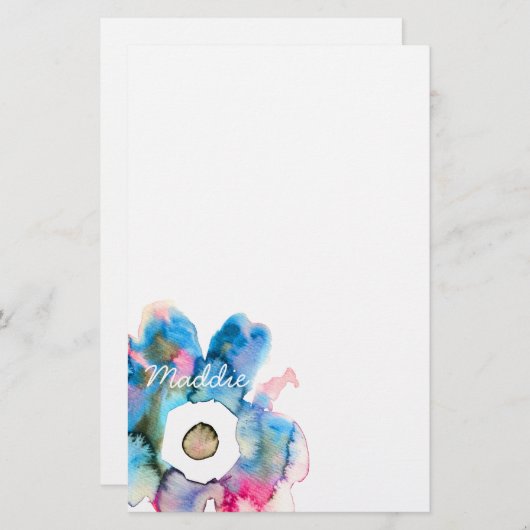 Moderne, blumenfarbene Aquarellfarben, handgezeich Briefpapier (Vorne/Hinten)