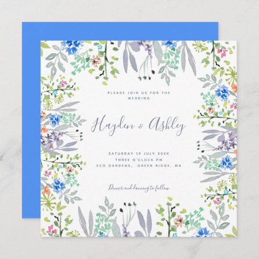 Moderne, blumenfarbene Hochzeit im Landstil Einladung (Vorne/Hinten)