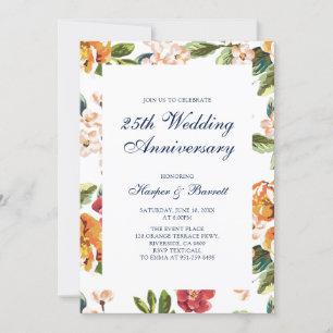 Moderne Blumenfeier zum 25. Hochzeitstag Einladung