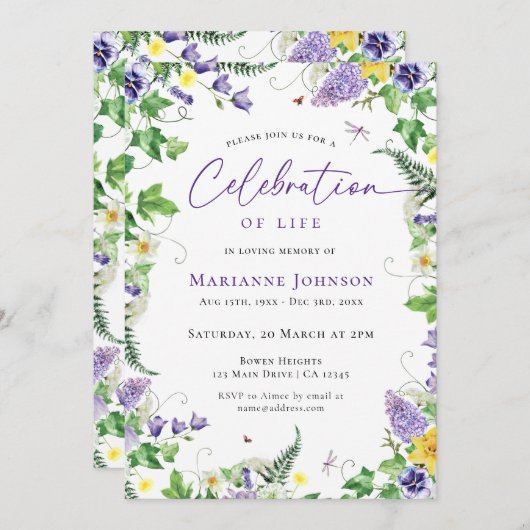 Moderne Blumenfeier zur Beerdigung des Lebens Einladung (Vorne/Hinten)
