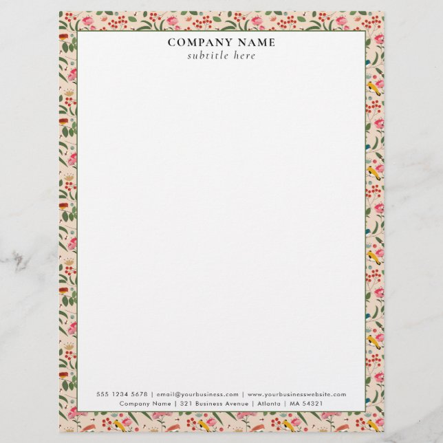 Moderne Blumengarten-Muster Firmenname Details Briefbogen (Vorderseite)