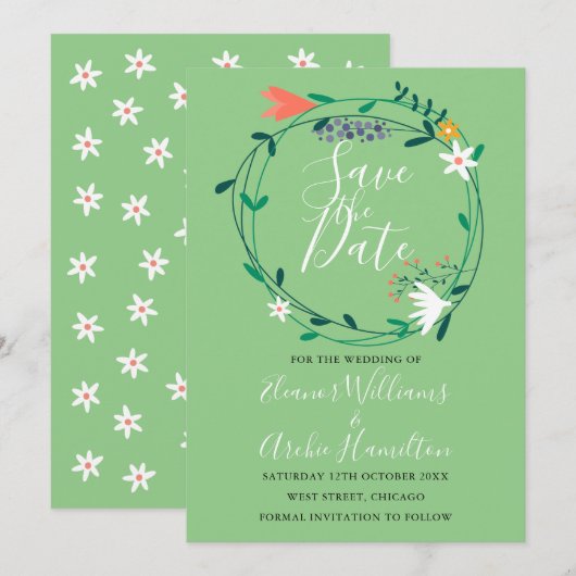 Moderne Blumengarten Save the Date Einladung (Vorne/Hinten)