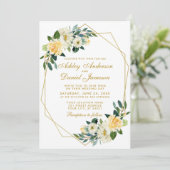 Moderne Blumengelb-grüne goldene Hochzeit Einladung (Stehend Vorderseite)