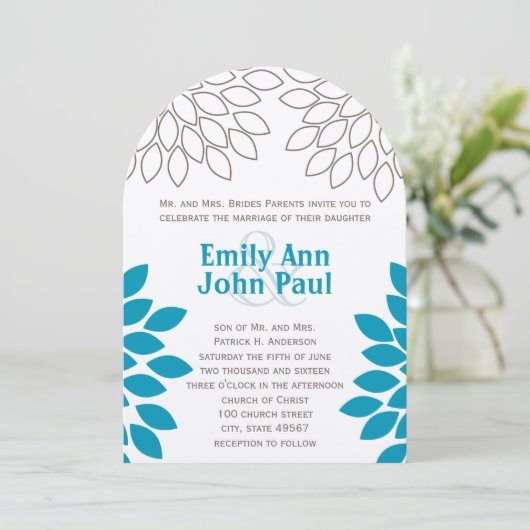 Moderne blumengeschichtliche Hochzeitseinladungen Einladung (Stehend Vorderseite)