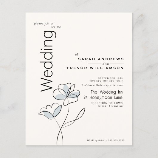 Moderne blumengeschmückte blaue Hochzeitsfeier Flyer (Vorne)